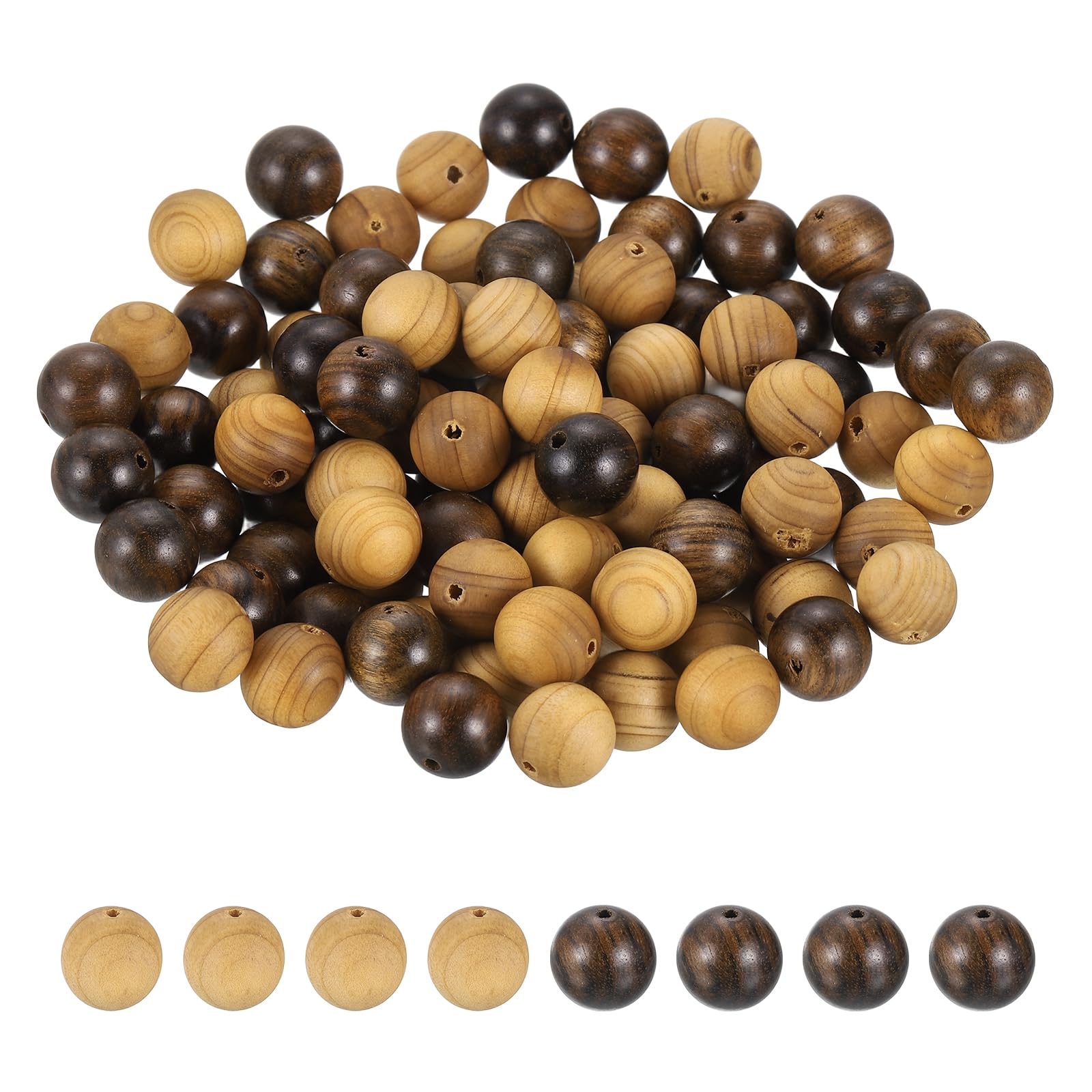Perles rondes en bois de 10 mm marron clair et foncé pour bijoux lot de 200