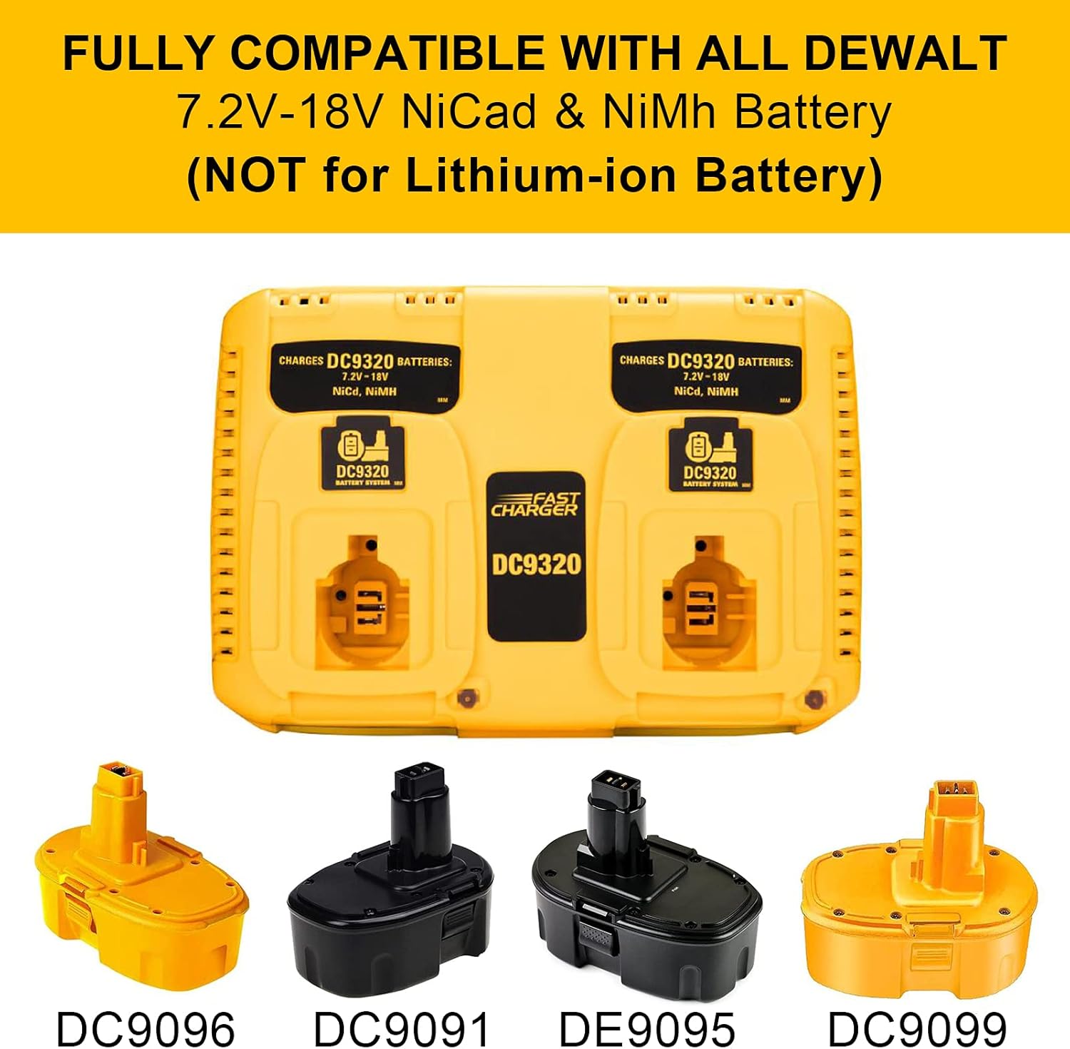 DC9320 Battery Charger for Dewalt 18V 14.4V 7.2V XRP Batteries, Dual Port Charging Station for Dewalt NI-CD NI-MH Battery DC9096 DC9098 DC9099 DE9057 DW9096 DW9094 DW9072
