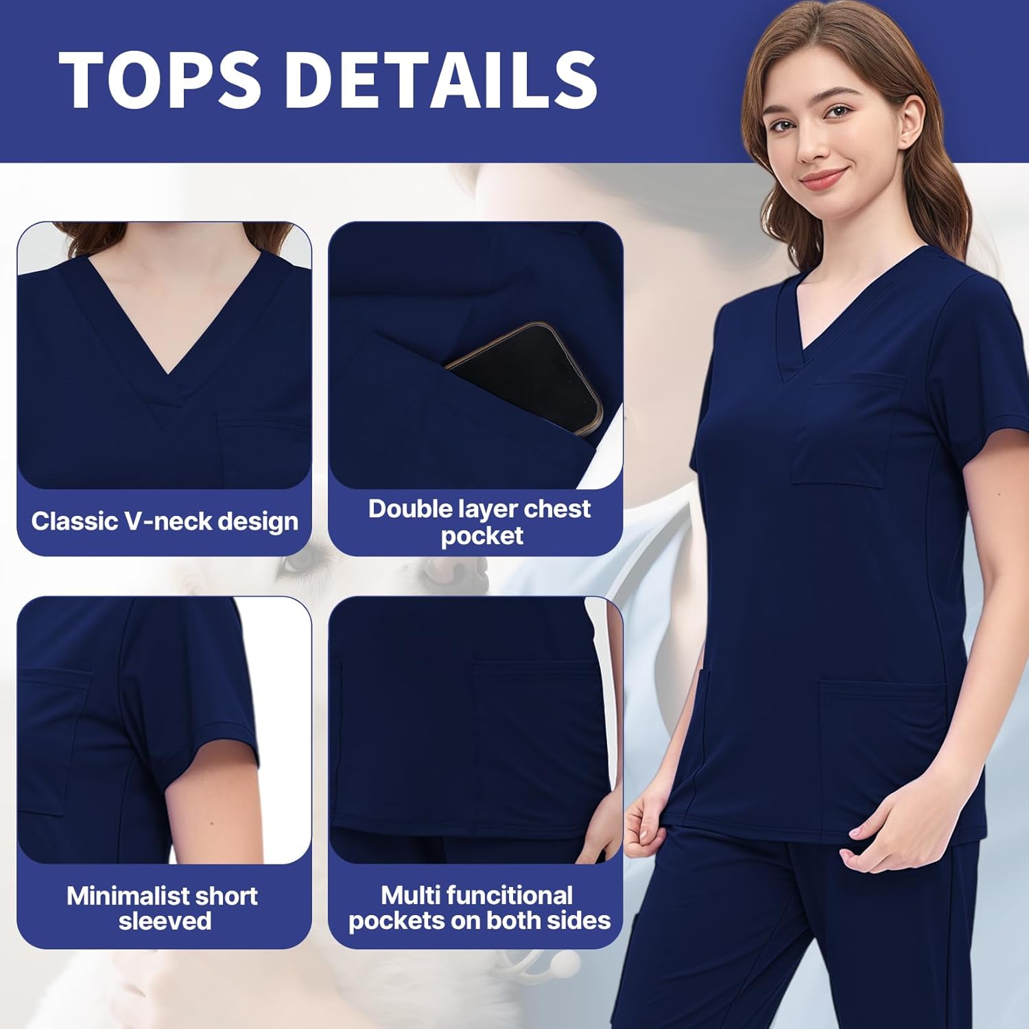 Jogging Scrubs Set for Women,Soft and Stretchy Nurse Uniform V-Neck Top and Yoga Jogger Pants with Multi Pocket - Image 3