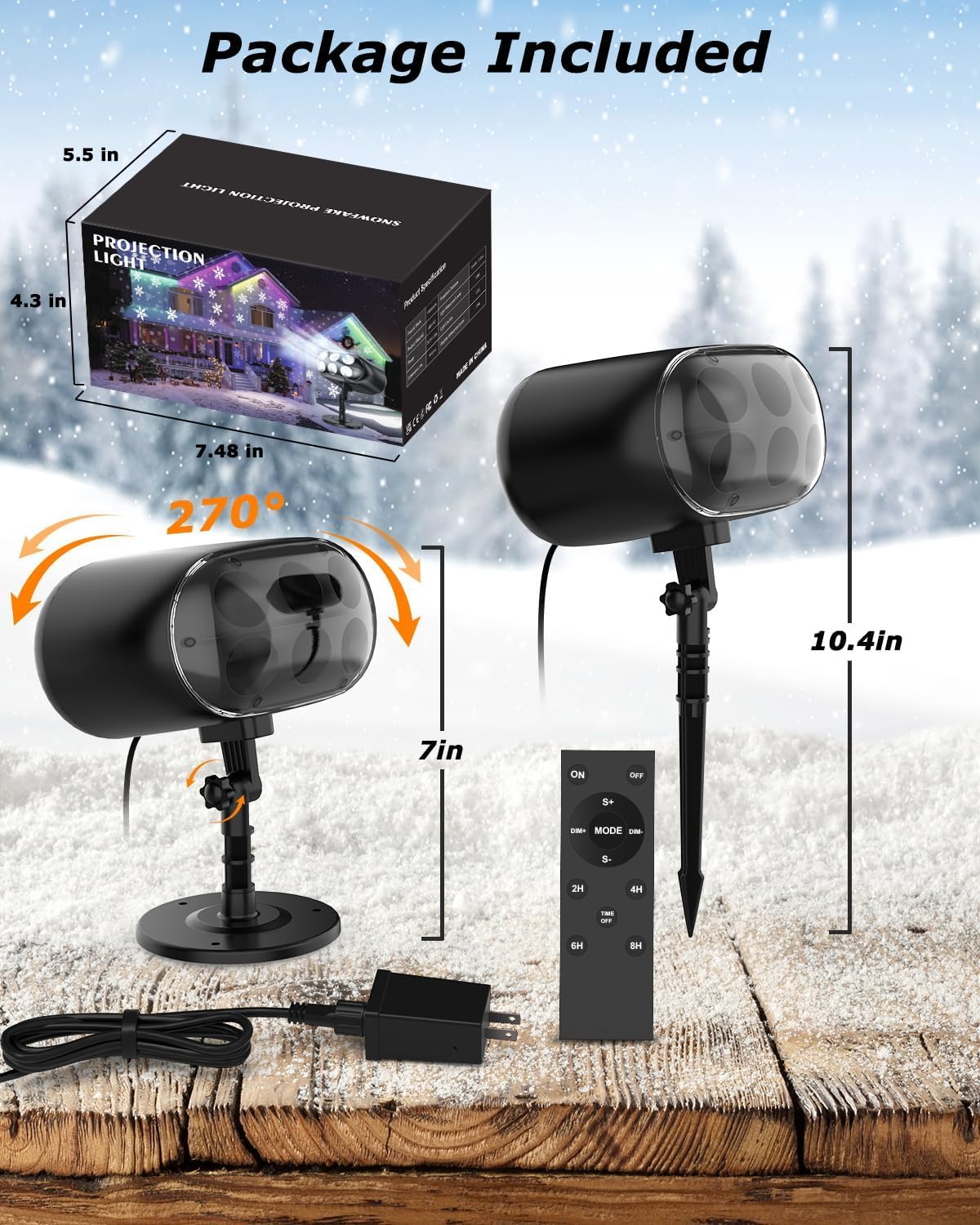 Snowflake Projector Lights with Remote, Timer, Dimmer, IP68 Waterproof, Christmas Projector Lights Outdoor, 270° Rotation for Christmas Decorations