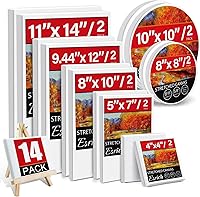 ESRICH 14-Pack Stretched Canvases: Multi-Sizes 11x14, 8x10, Rounds 8x8 & 10x10, Primed for Acrylic Oil Painting, Beginners Artists