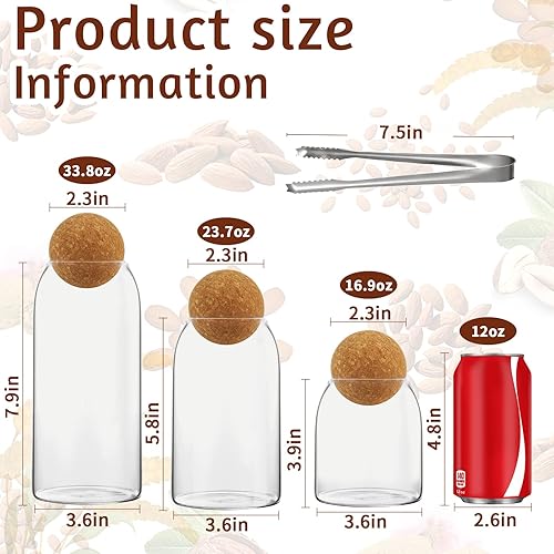 Miniatura 2 de 3 tarros de vidrio con bola redonda de corcho, botellas de vidrio transparente de corcho con recipientes de vidrio de corcho para alimentos, café,