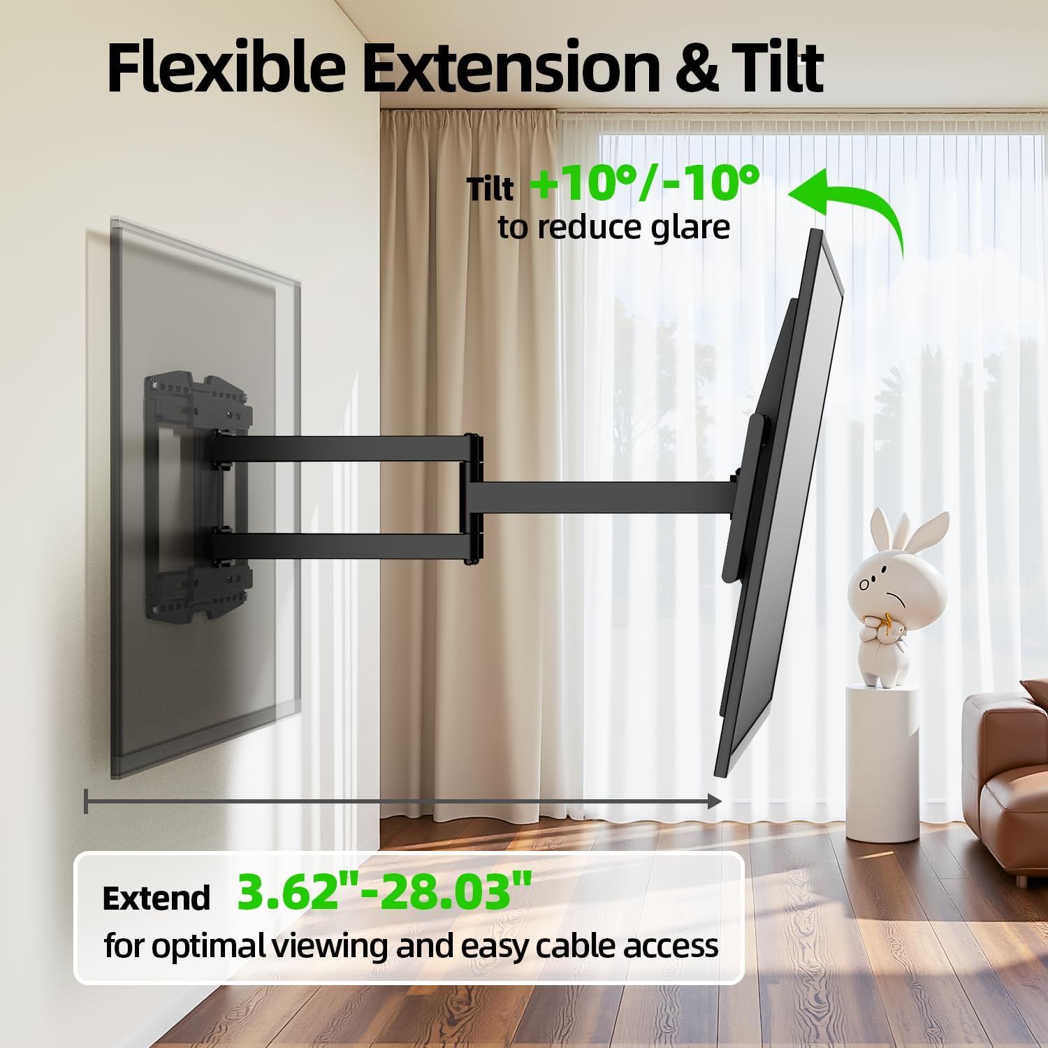 USX MOUNT 8" Sliding Design/Heavy Duty Full Motion TV Wall Mount for 32-120" TVs, Ultra-Large Dual Arm Mount for 16/18/24" Studs with Swivel,Tilt&Level/Preassembled, Max VESA 800x600 up to 165lbs For 32" to 120" TVs, 24" Studs