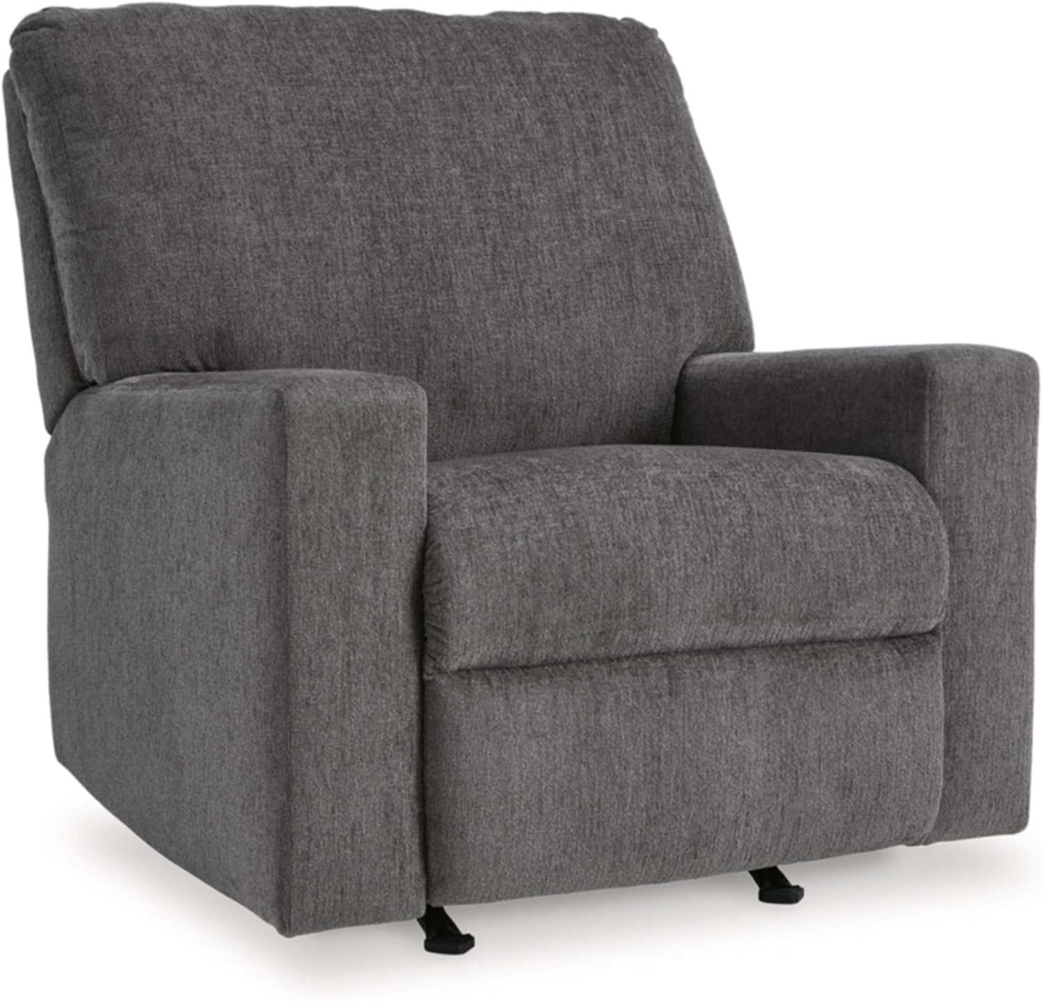 BOWERY HILL Contemporary Recliner, Pull-Tab Reclining Motion, Upholstered Polyester in Pewter, Gentle Rocking, Metal & Wood Frame, High-Resiliency Foam Cushions, 35" W x 40" D x 38" H, Living Room