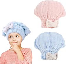2 Pieces Hair Towel Wrap for Kids Super Absorbent Microfibre Hair Towel Wrap Cute Hair Drying Cap Soft Kids Hair Drying Turban Wrap Quick Dry Head Towel Cap for Bath Spa Makeup (Bownot)
