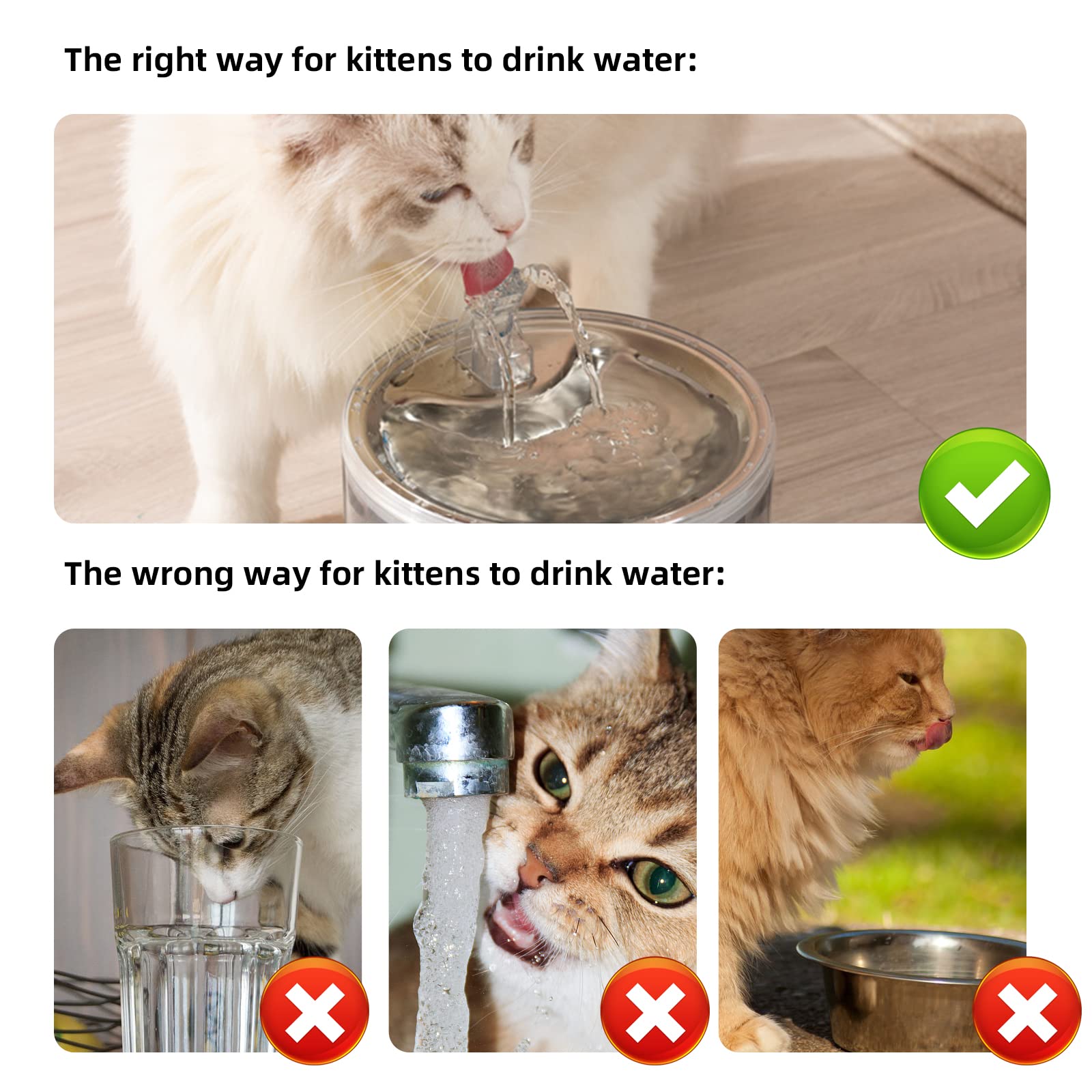 Fuente para Gatos de Acero Inoxidable, Fuente de Agua para Perros, Mascotas, dispensador de Agua supersilencioso con Cuatro Sistemas de filtrado/Ventana de visión/Puerto USB