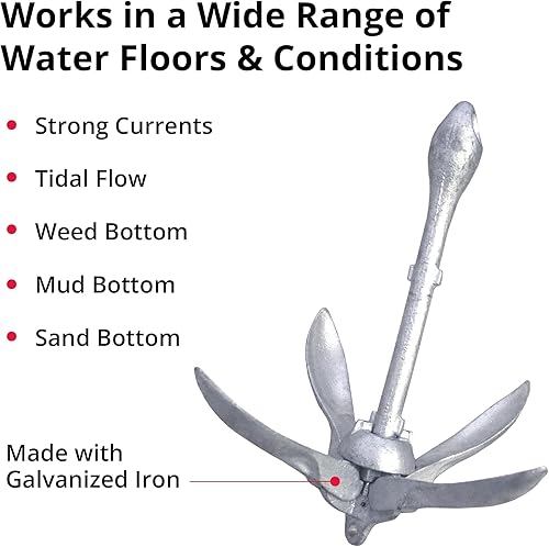 Miniatura 3 de SeaSense Anclaje plegable de agarre ideal para embarcaciones de pesca, botes, kayaks, canoas y más, ideal para corrientes fuertes y fondos arenosos,