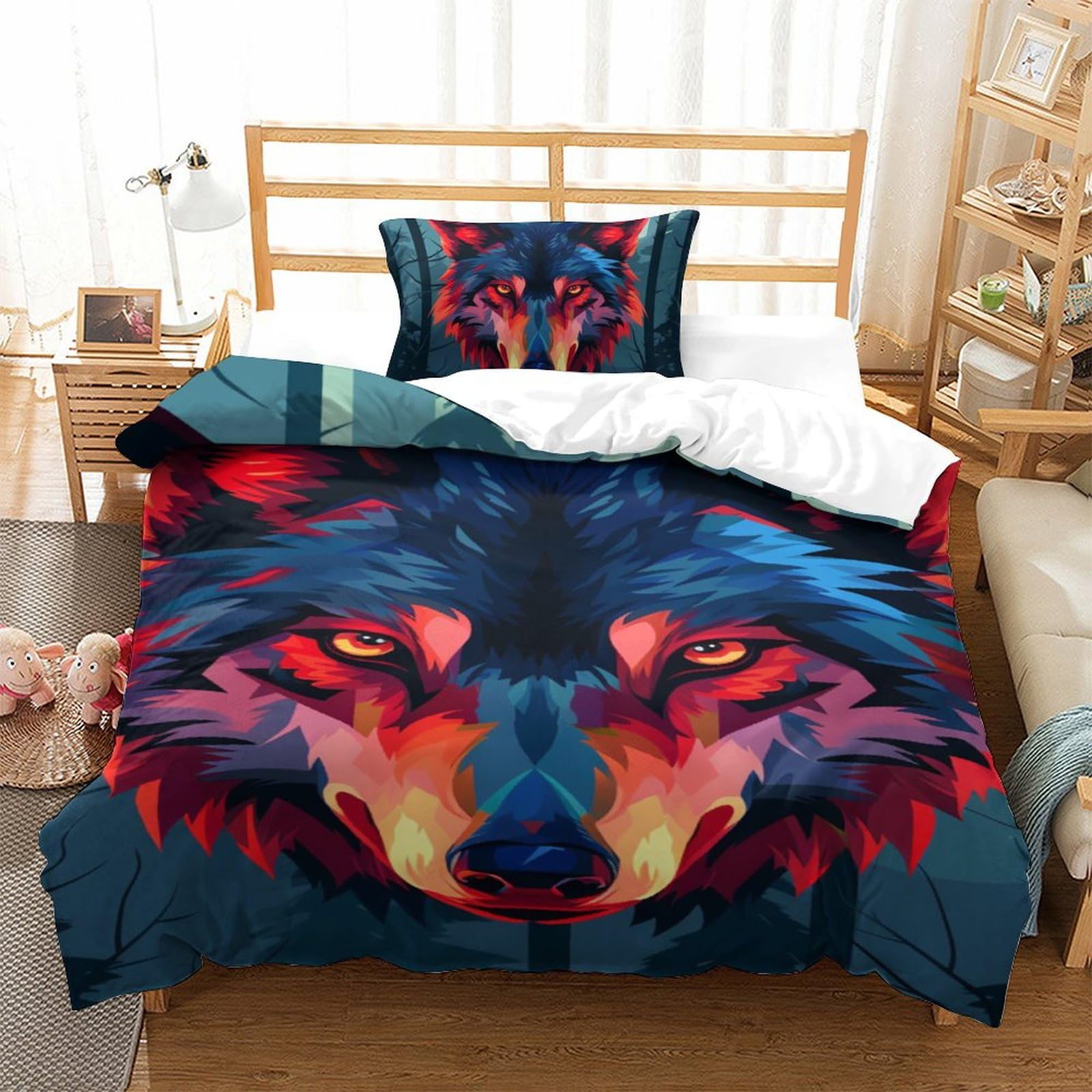 Parure de lit loup avec impression 3D haute définition et finitions textiles soignées