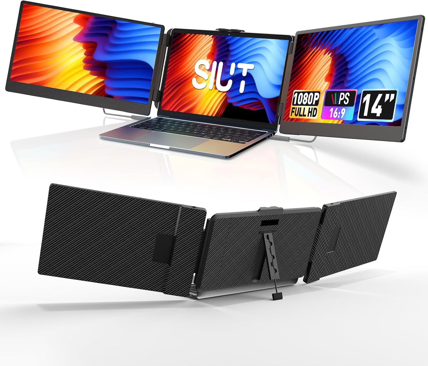 14" Triple Laptop Screen Extender - FHD 1080P Portable Monitor Work Travel Display 13-17" Laptops USB-C HDMI for Windows/Mac/Chrome