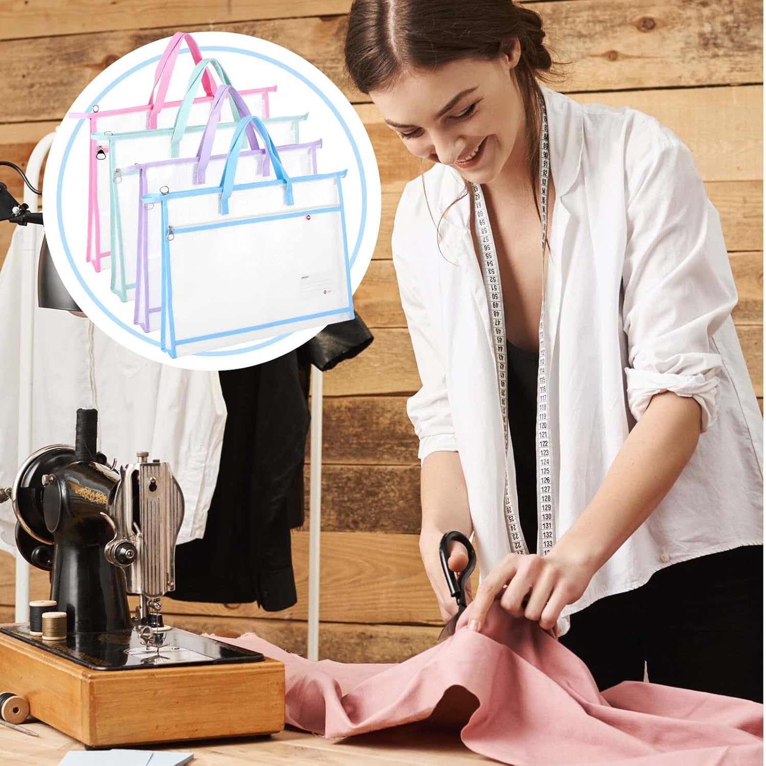 4 Pcs A3 Project Bag for Quilting Craft Storage for Quilters Clear Mesh Design Art Supply Bag Artwork Storage Organize for Artworks Charts and Teaching Material Multipurpose