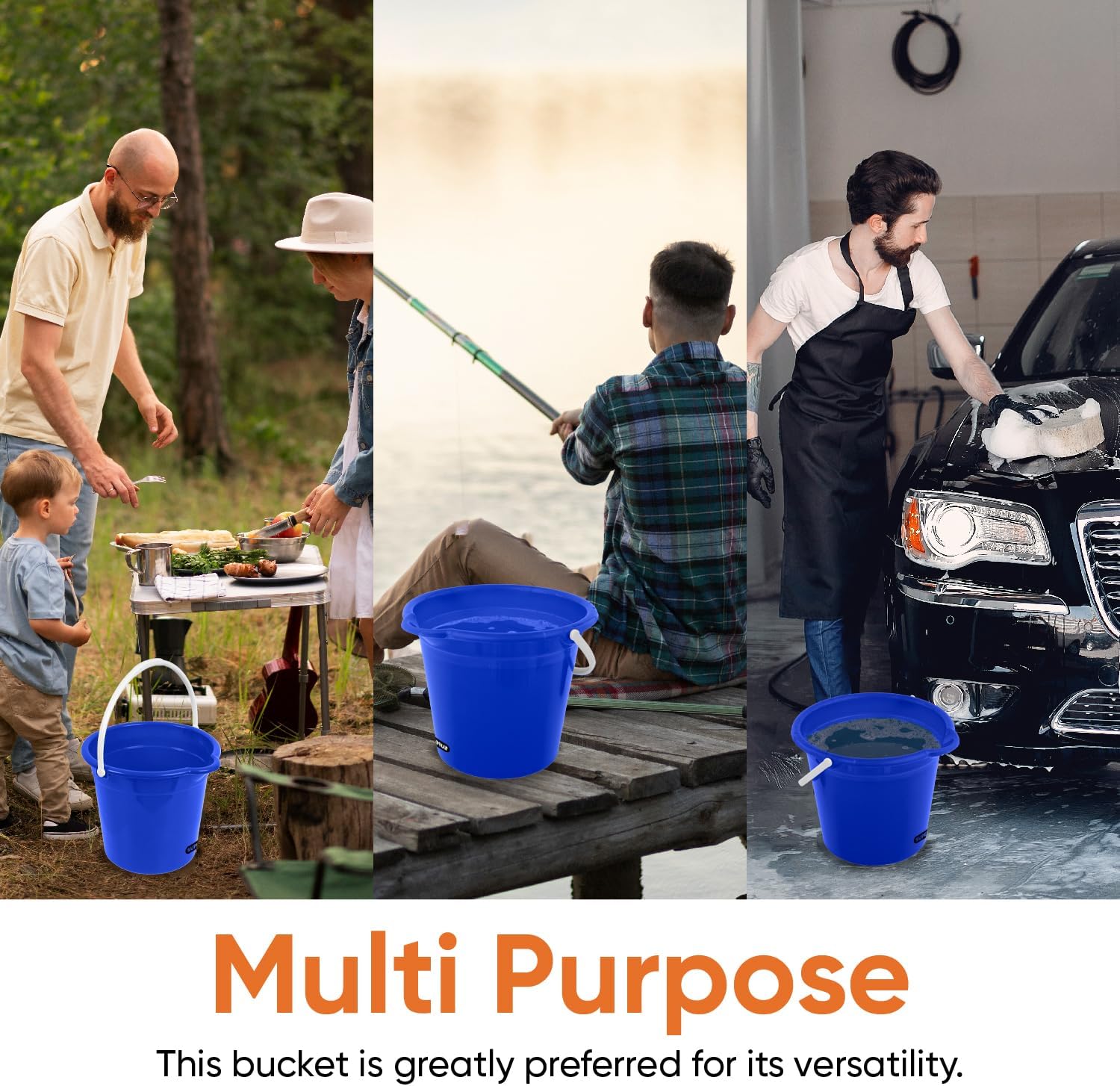 Superio 2.75 Gallon Bucket, Plastic Cleaning Pail with Handle, Car Wash Bucket, Small Utility Bucket for Mopping, Fishing, Camping & Household Use, Durable, Blue - 1 Pack