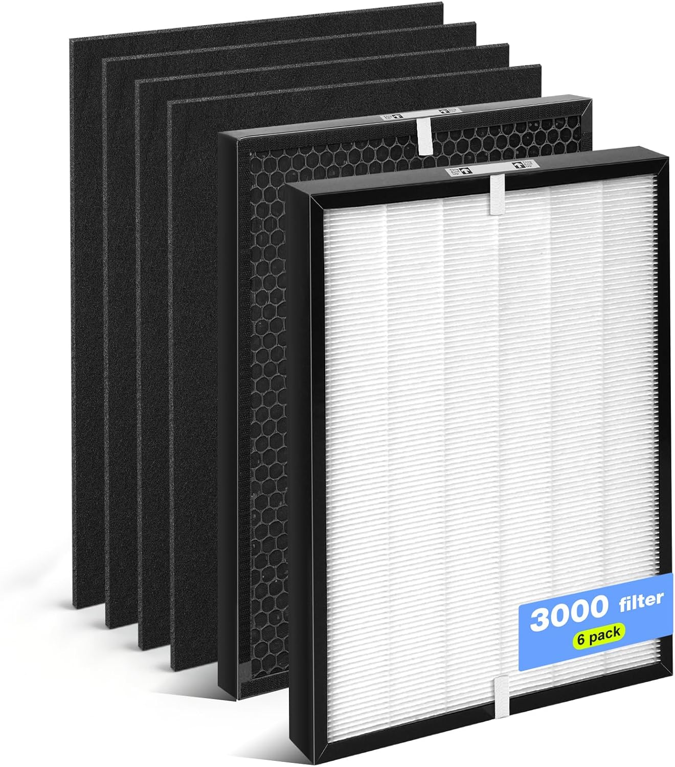 TIYRGQ 6-Piece Replacement Filter for Air Doctor 3000, 3000M, 3000Pro (ADF3001/ADF3002/ADF3003), 3-Stage Filtration with Pre-Filters, NOT for 3500