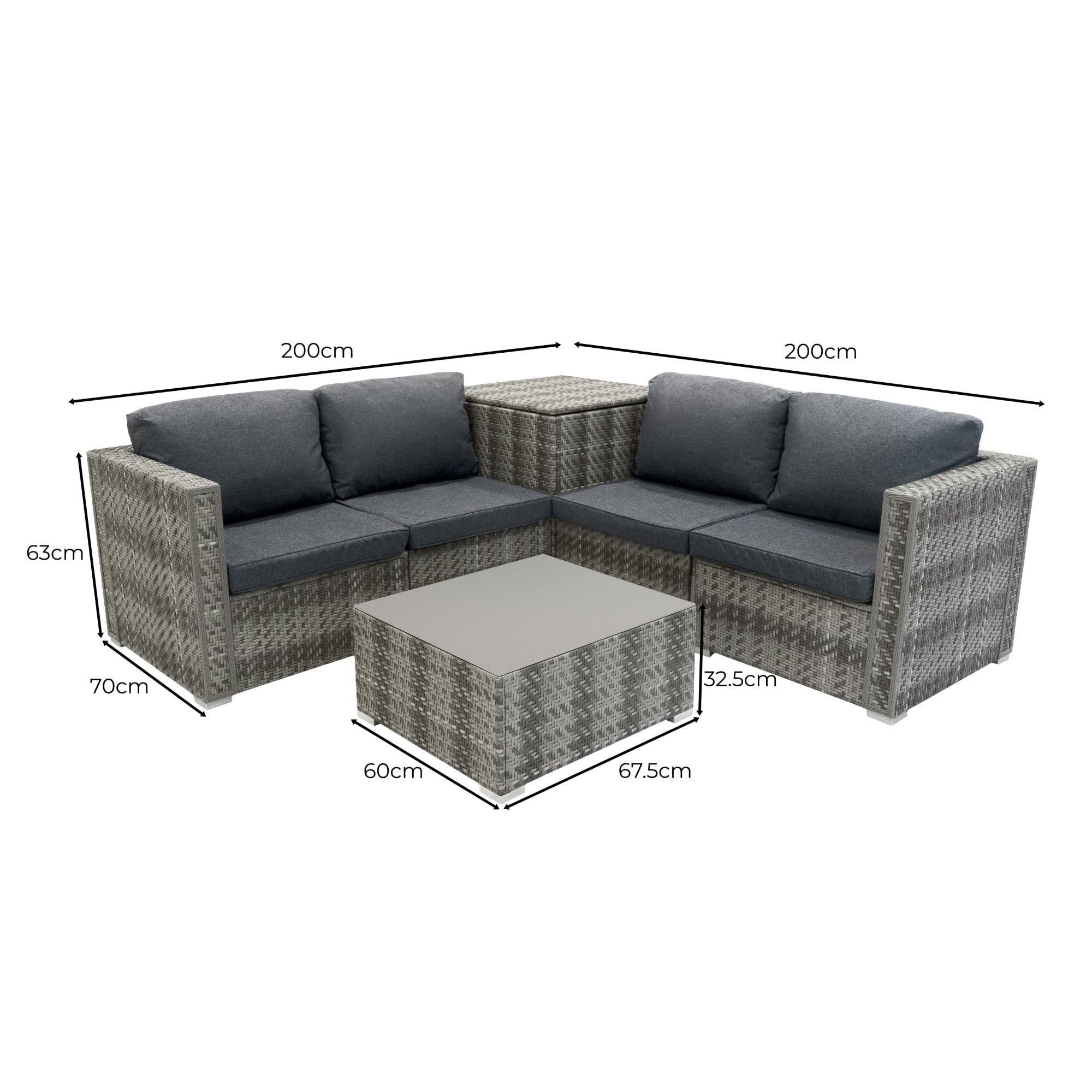 Set Modular de Patio de Ratán | Gris 6 Piezas| Sofá Modular| Mesa con Tapa de Vidrio Templado| Cojines Griseses | Funda Impermeable| Resistente a la Intemperie| Ideal para Jardín y Patio