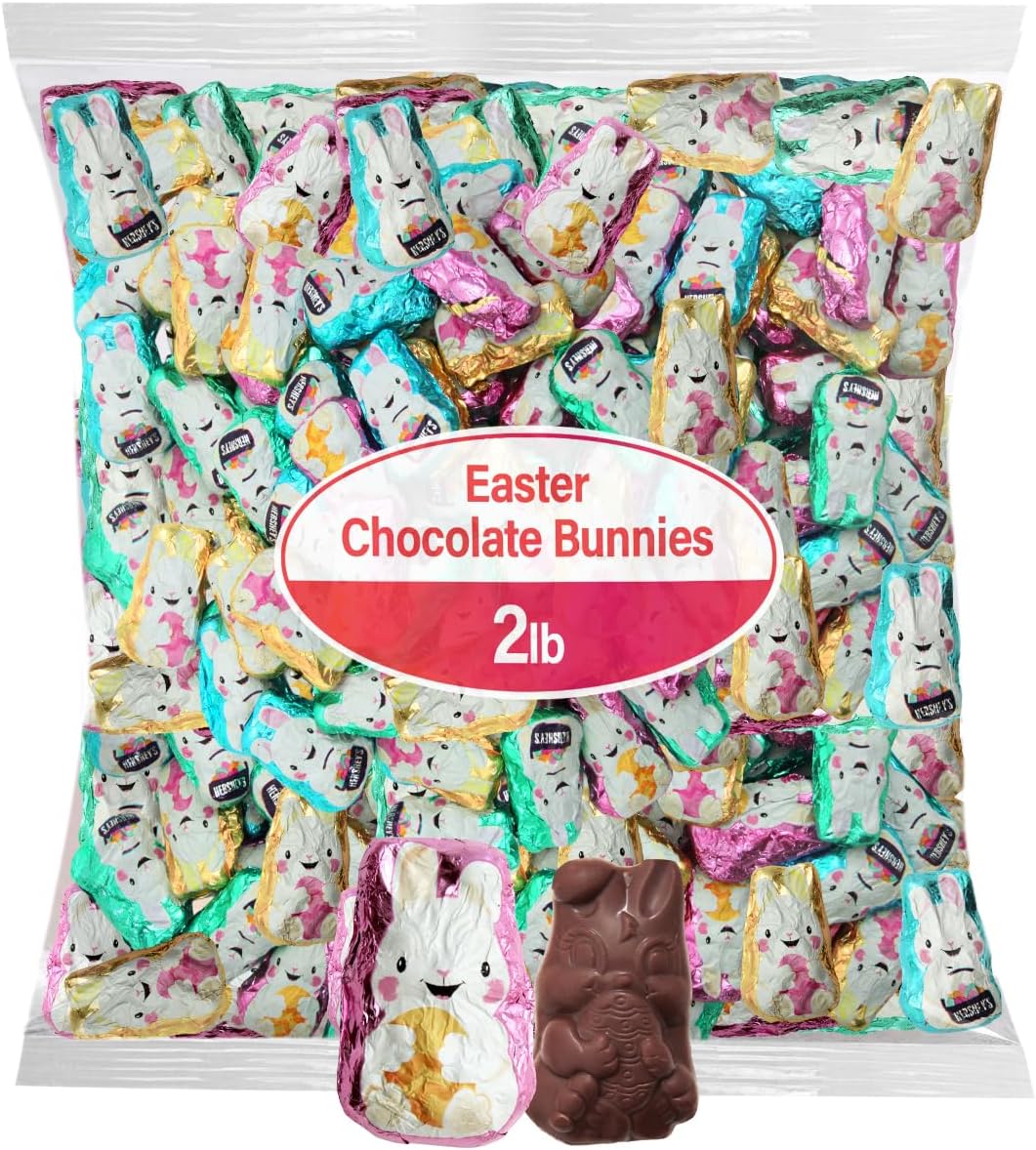 Easter Bunny Chocolate Treats, Bulk Candy, Individually Wrapped, Assorted Pastel Colors for Egg Hunts and Baskets 2 pounds