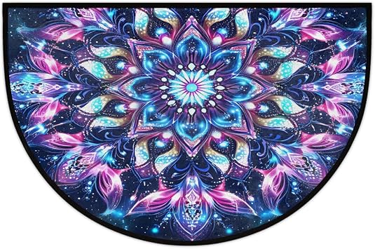 Half Round Doormat Galaxy Mandala Blue Washable Semi Circle Area Rug Non Slip Half Moon Rug Holiday Decor Mat for Indoor Outdoor Bathroom Kitchen Welcome Fireplace Hearth Floor Mat