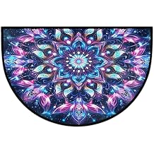 Half Round Doormat Galaxy Mandala Blue Washable Semi Circle Area Rug Non Slip Half Moon Rug Holiday Decor Mat for Indoor Outdoor Bathroom Kitchen Welcome Fireplace Hearth Floor Mat