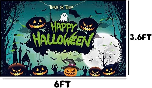 Miniatura 2 de Pancarta de Feliz Halloween de 6 x 3.6 pies, telón de fondo de dibujos animados de Halloween, telón de fondo de fotos de Halloween, noche de luna de