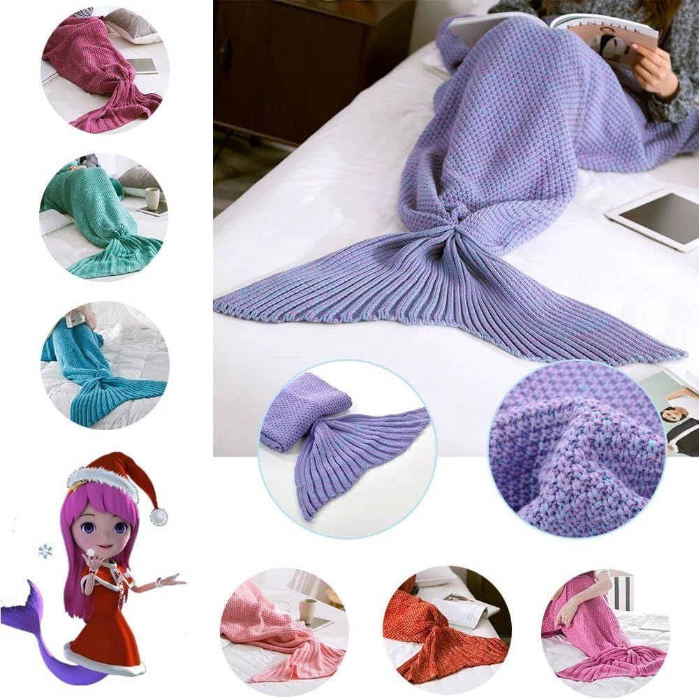 Crochet Knitted Mermaid Tail Blanket Super Soft All Season Sleeping Bag For Girls Adults Teens Women