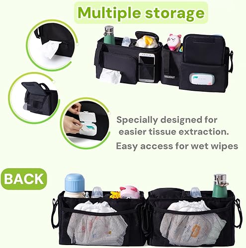 Miniatura 4 de Organizador doble para cochecito compatible con BOB Duallie y Baby Jogger City Mini GT2 cochecito doble, accesorios para cochecito de bebé doble con
