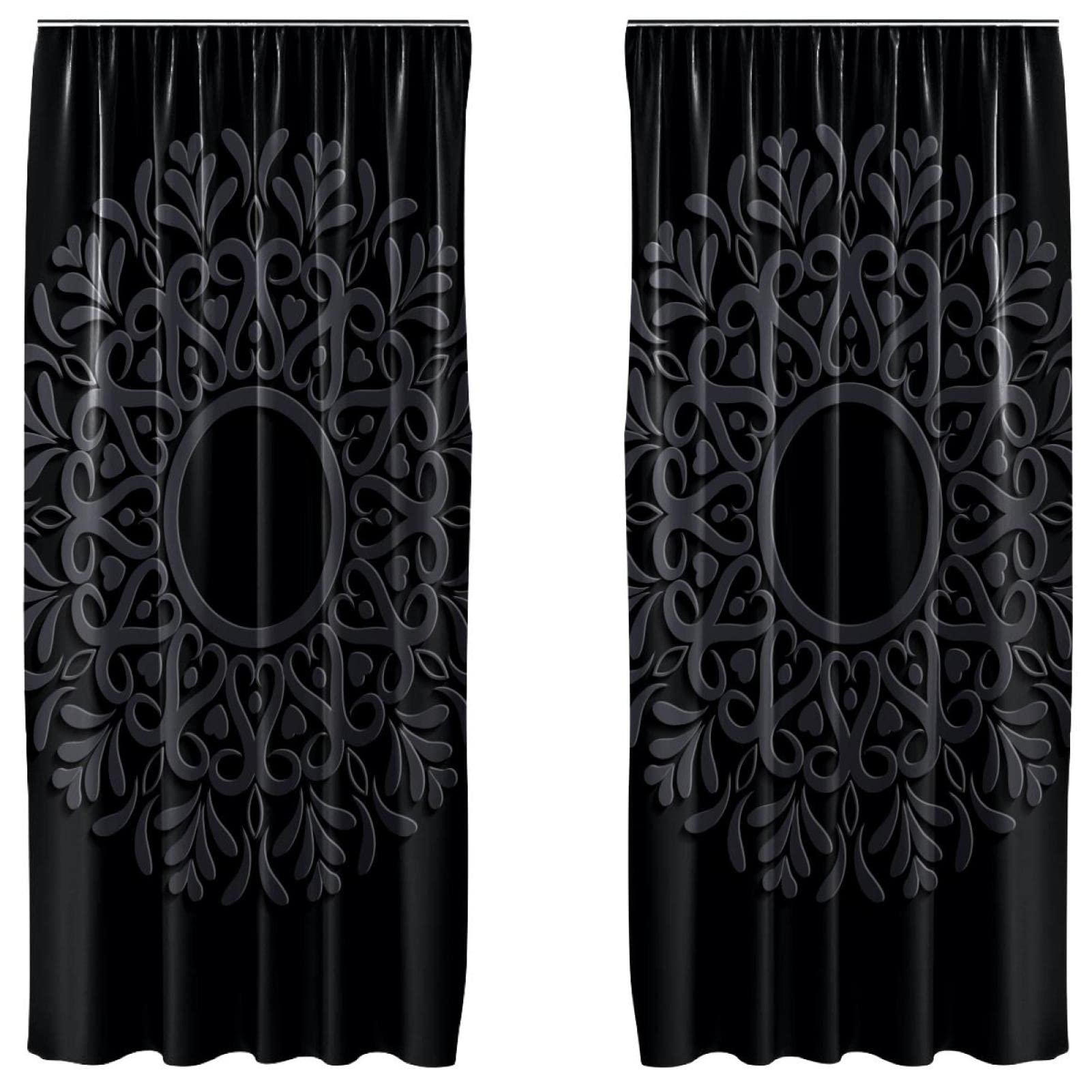 Cortinas florales de mandala oscuro para dormitorio, juego de 2 paneles de 55x84 pulgadas