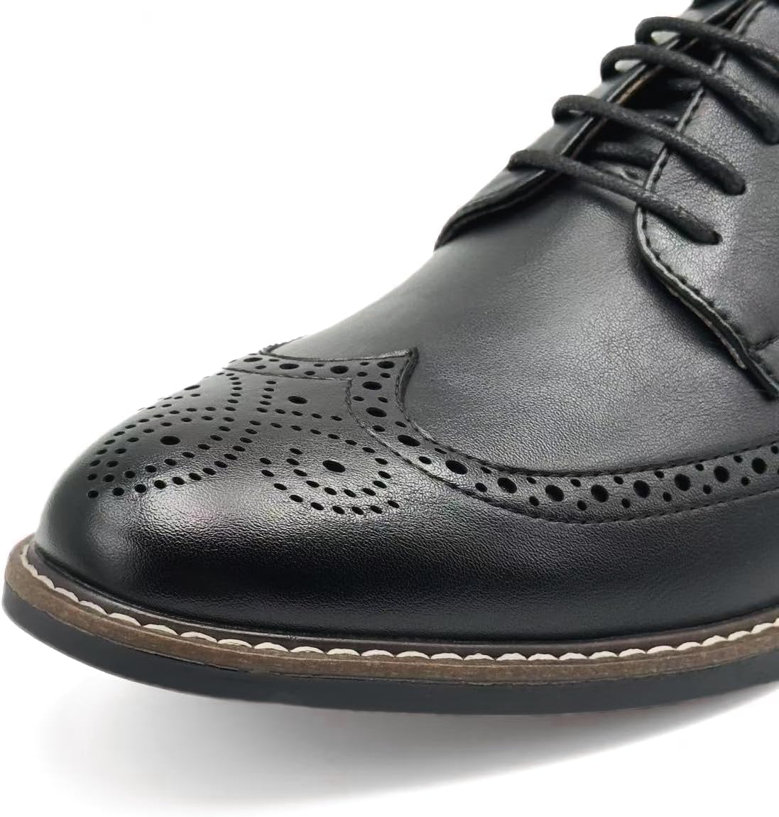 Finishing & Sewing Men's Wingtip Toe Shoes, Classic Brogue Style, Oxford Lace Up Dress Shoes - Image 5