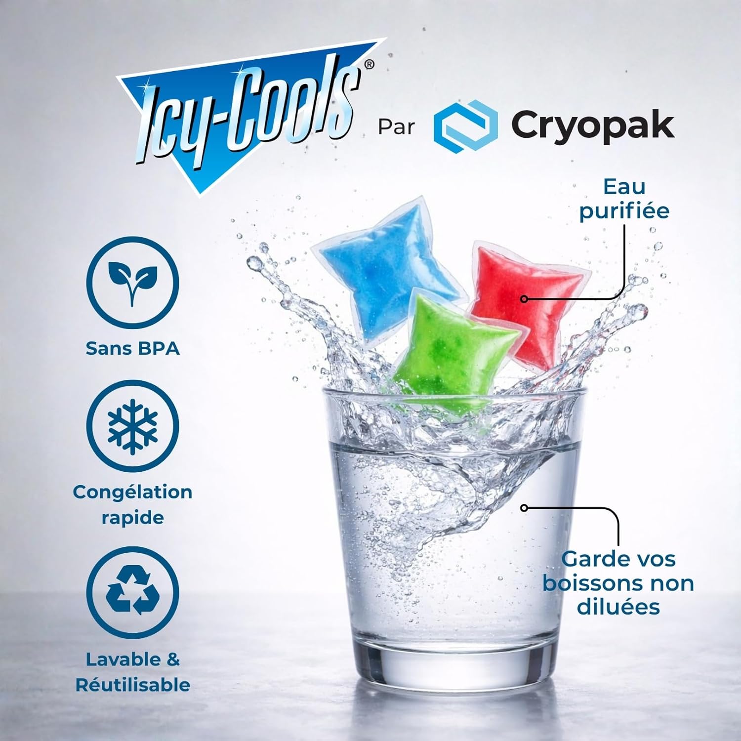 ICY‑COOLS Reusable Ice Cubes for Drinks, Coolers, and Lunch Boxes –135 Total (3 Packs of 45) Mess-Free, Non-Melting Alternative to Ice Cube Trays for Freezer, Orange