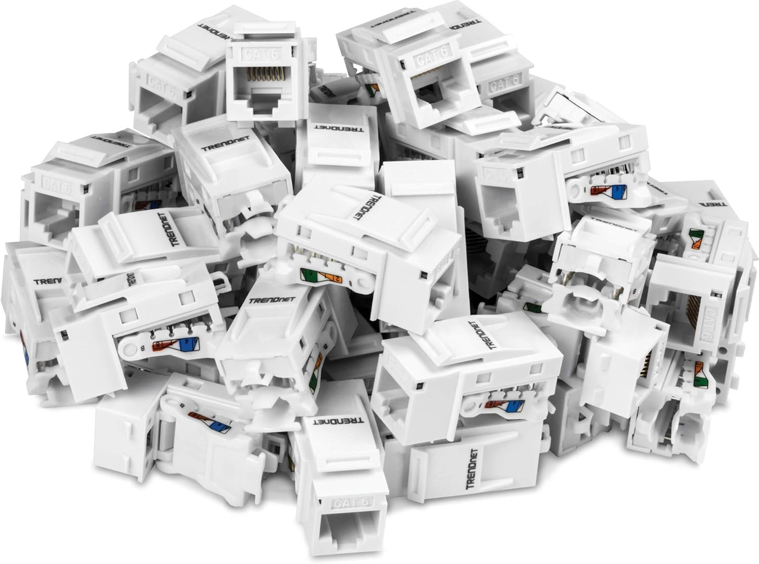 TRENDnet Cat6 RJ45 Keystone Jack 50-Pack Bundle, TC-K50C6, Compatible with Cat5/Cat5e/Cat6 Cabling, 90° Angle Termination, Use with the TC-KP24 or TC-KP48 Blank Keystone Patch Panels(Sold Separately)
