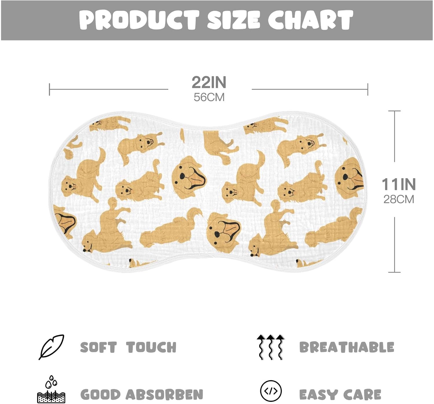 Golden Retriever Dog Muslin Burp Cloths for Baby 4 Pack Soft 100% Cotton Baby Washcloths Bibs for Boy Girl
