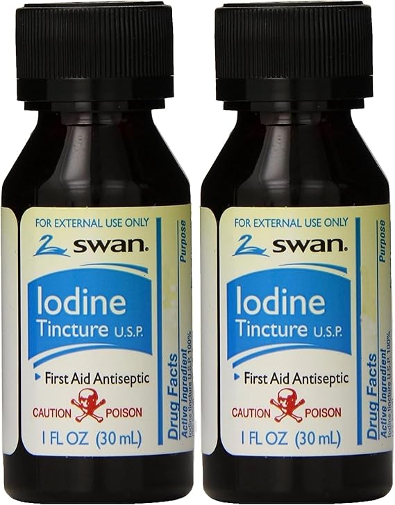 Swan Iodine Tincture First Aid Antiseptic 2% Iodine USP, 1 Oz Bottle, 2 pack