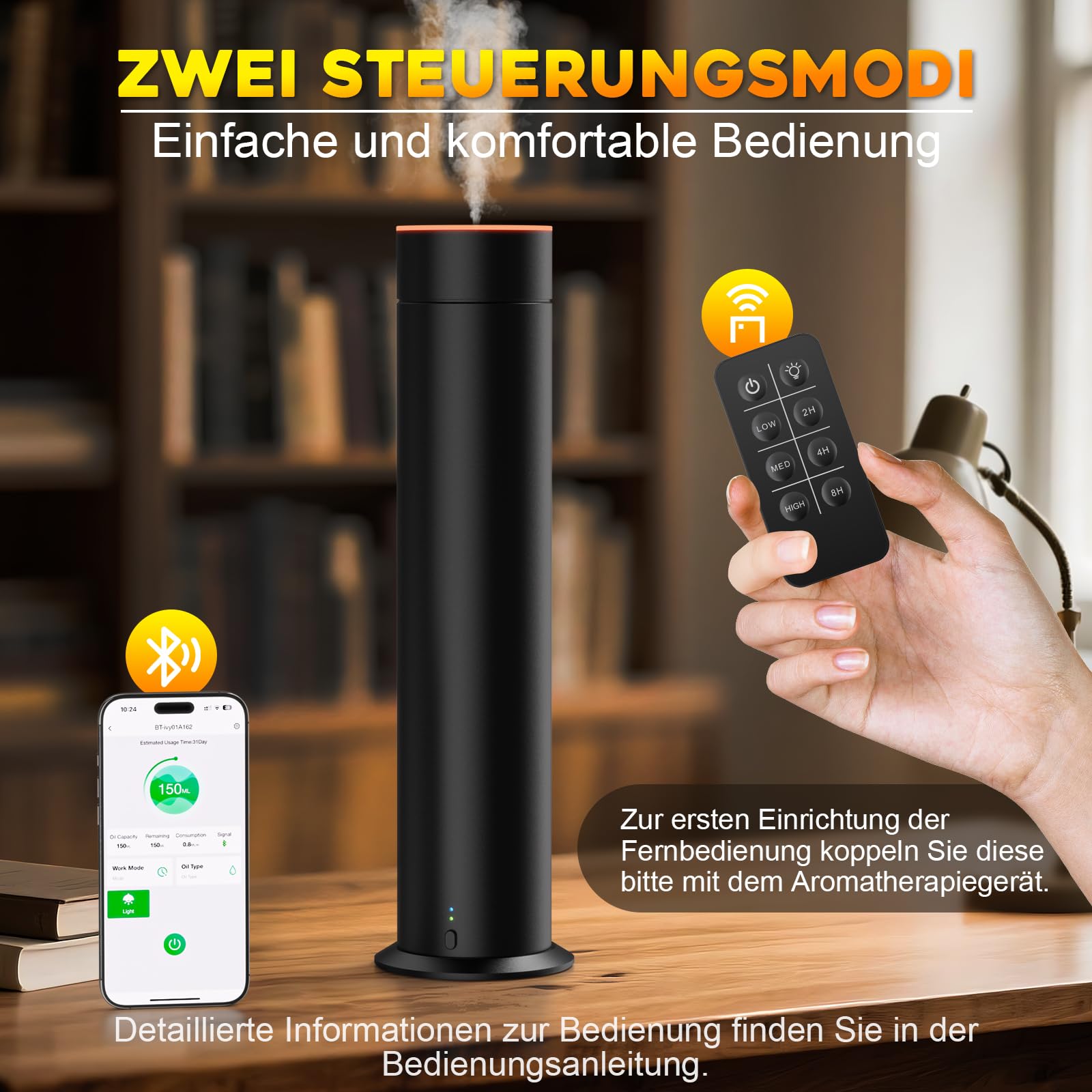 Wasserloser Aroma Diffuser Set, ShinePick Smart Aroma Diffusor Wasserlos Ätherische Öle Diffuser Ohne Wasser Duftdiffusor Luxus Raum Luftdiffusor mit 5 Flaschen Ätherischer Öl