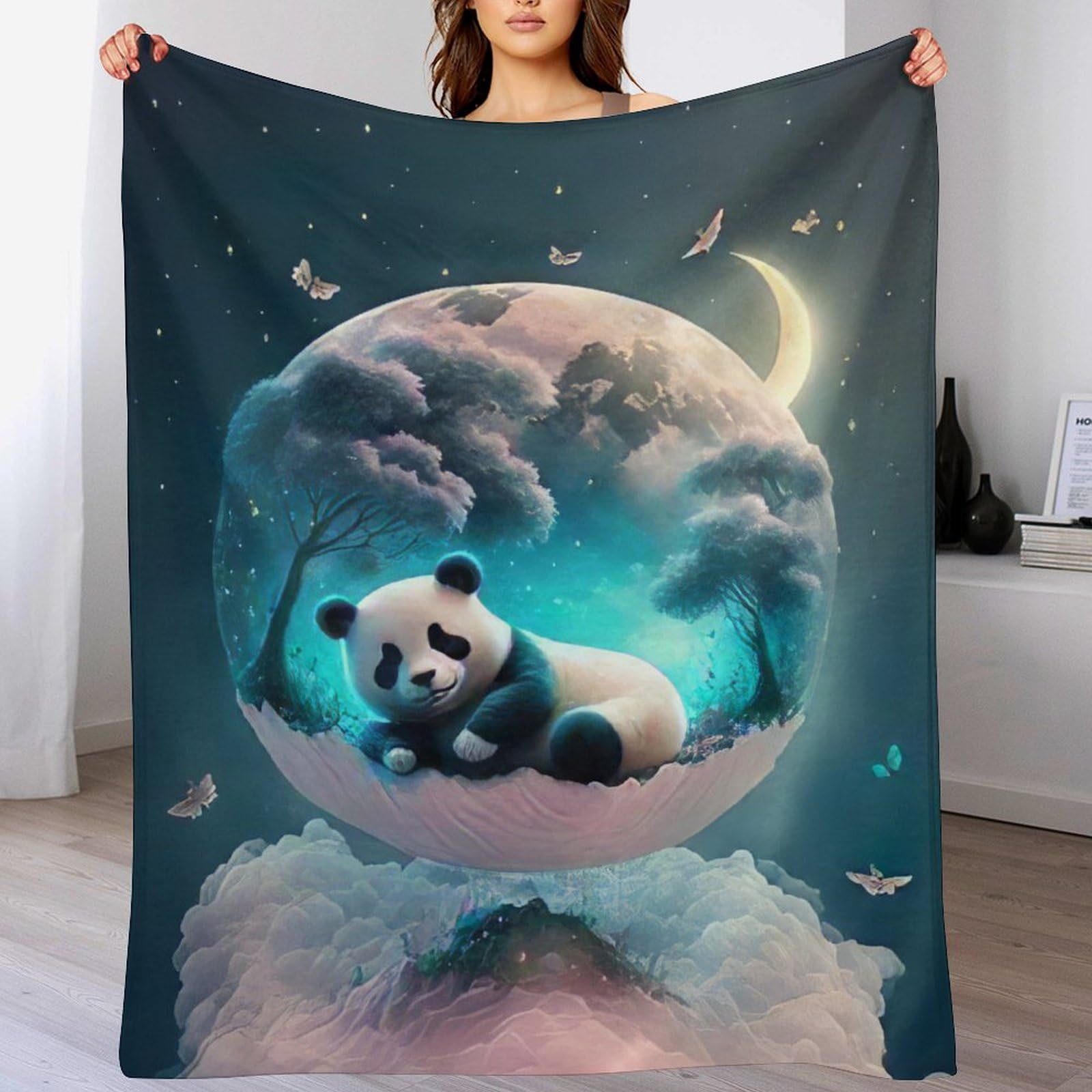 Couverture polaire douce flannel Panda 180x200cm au tissage raffiné pour lit et canapé