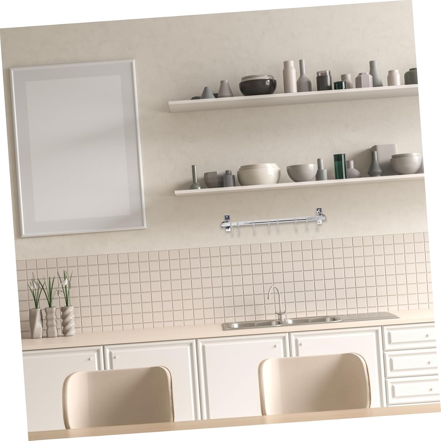 IMIKEYA Stainless Steel Rod Hook Kitchen Utensil Organizer Spice -Mounted Utensil Hanger Dish Drainers for Kitchen Counter