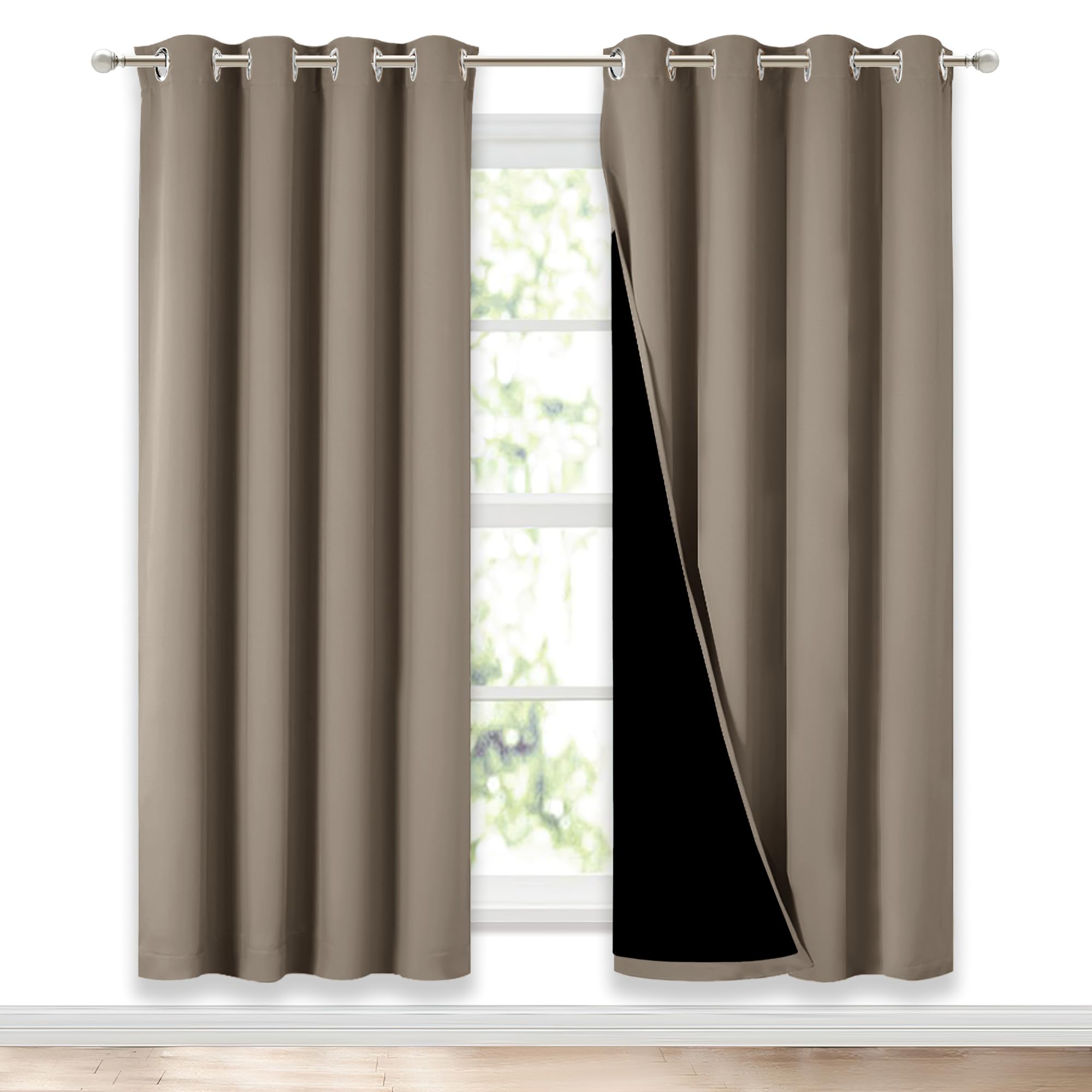 NICETOWN Taupe Full Shade Curtain Panels, Pair of Energy Smart &amp; Noise Blocking Out Blackout Drapes for Dining Room Window, Thermal Insulated Guest Room Lined Window Dressing(Taupe, 52 x 72 inch)