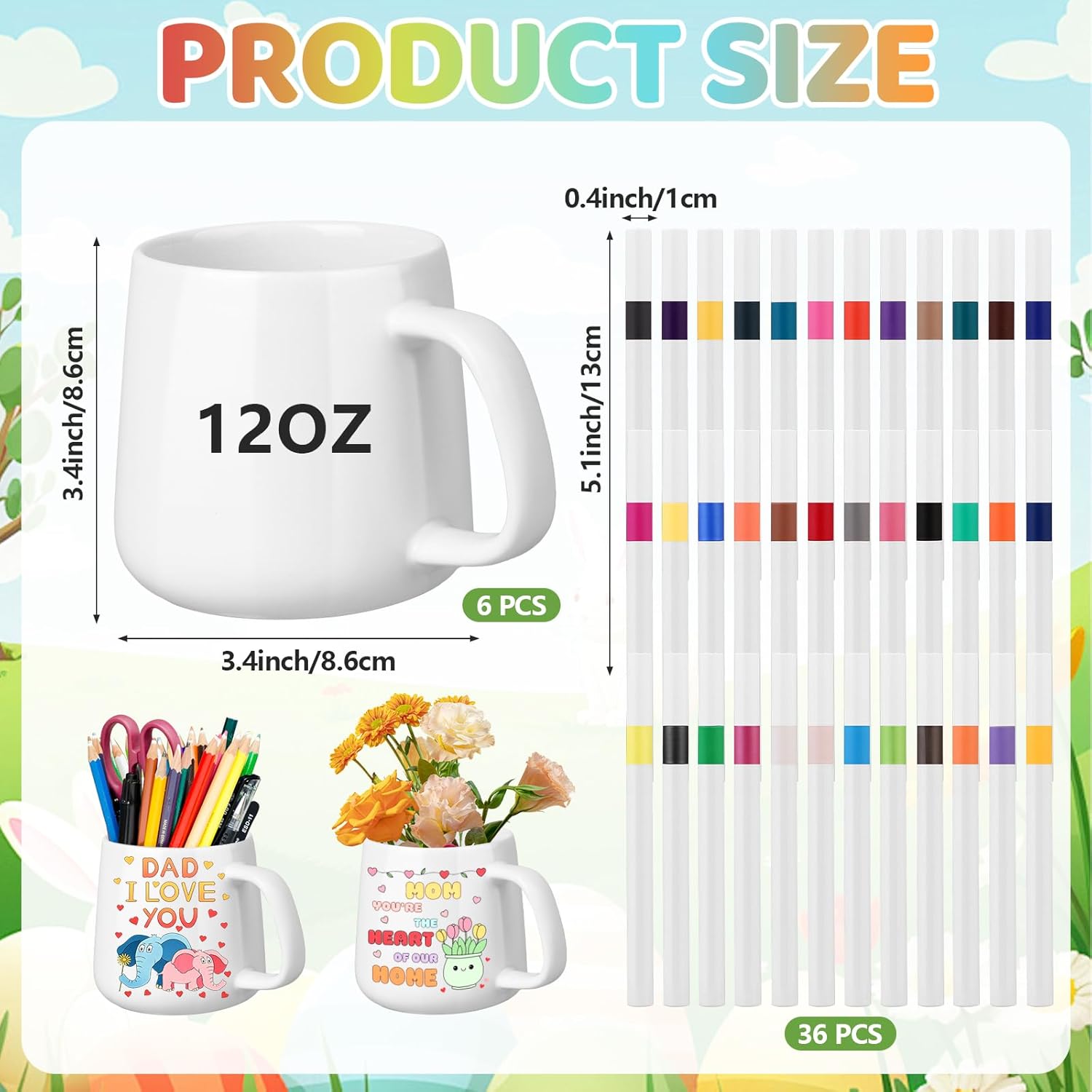 42 Pcs Make Your Own Mug Painted Ceramic Mugs to Paint Kit 12 oz Painted Mug Color Your Own Cups Decorate Coffee Cup DIY Ceramic Cup for Birthday Mothers Fathers Day Gift Christmas Graduation Gifts