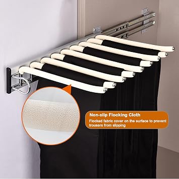 Pull Out Trousers Rack 9 Arms, Beige, Left Side Installation