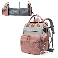 Vista 9 de Bolsas de pañales para bebé con cambiador, mochila impermeable para pañales para mamás y papás con puerto de carga USB, regalos para baby shower
