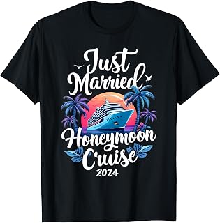 Just Married 2024 Wedding Ring Matching Tee Honeymoon Cruise T-Shirt