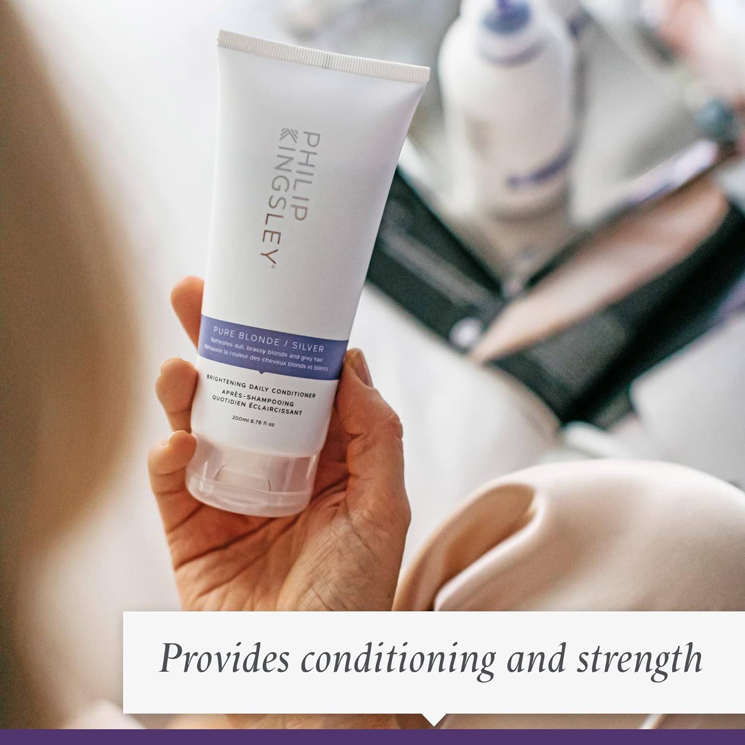 PHILIP KINGSLEY | Pure Blonde/Silver Purple Conditioner | Color Correcting Conditioner for Blonde, Silver, Grey, Platinum, Bleached, Brassy Hair | For Orange Brassiness and Yellow Tones | 6.76oz