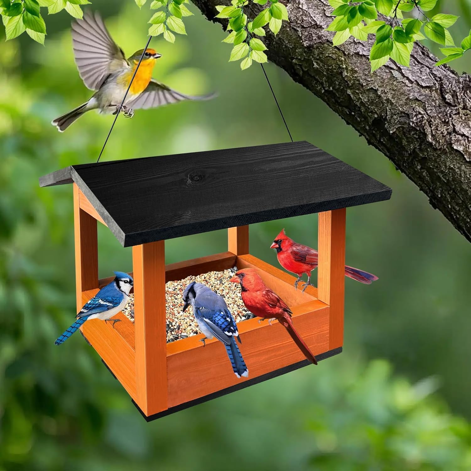 Platform feeders,Wooden Hanging Bird Feeder,Seed Feeder,Seed Bird House,Bird feeders for Outdoors,Wildlife Birds Feeders (A2)