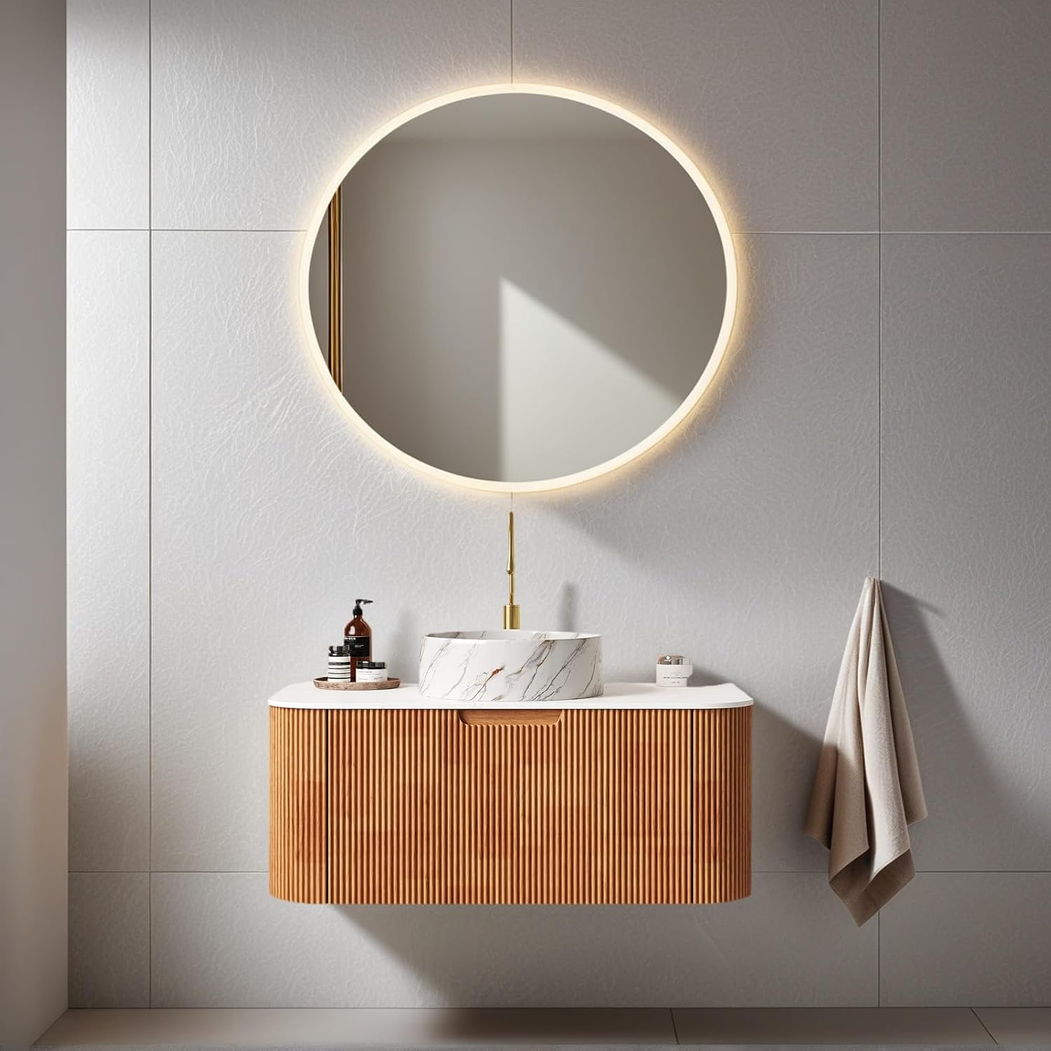 Bathroom Vanity with Sink，30 Inch Small Floating Wall Mounted Bathroom Vanity with 1 Soft-Close Drawer and White Marble Texture Top,Black