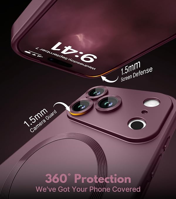 HJHStar Magnetic Case for iPhone 17 Pro Max - MagSafe Compatible, Military-Grade Drop Protection Bumper with Camera Lens Protector, Slim Shockproof Phone Cover for Women, Matte Metallic Burgundy by HJHStar - Image 2