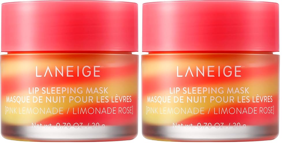 LANEIGE Lip Sleeping Mask: Intensive Overnight Lip Mask for Soft, Hydrated Lips - Pack of 2 - Pink Lemonade Swirl