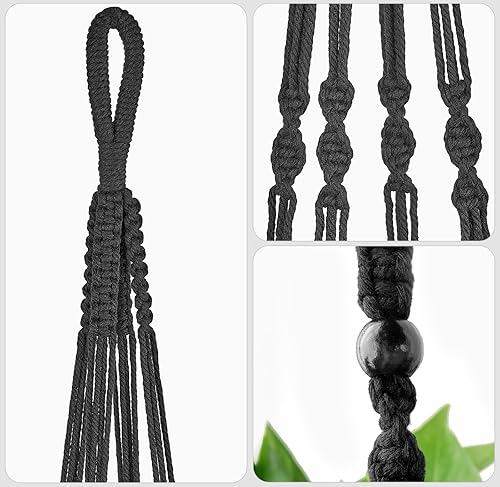 Miniatura 5 de Mkono Colgador de macramé de 43 pulgadas para macetas de hasta 12 pulgadas, soporte para plantas colgantes extra largo, sin borlas, cesta colgante