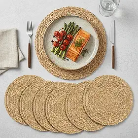 Jogo Americano Redondo Rattan 38cm Sousplat de Palha Natural para Mesa Posta, Base Decorativa Elegante para Pratos, Protege a Mesa e Valoriza a Apresentação das Refeições