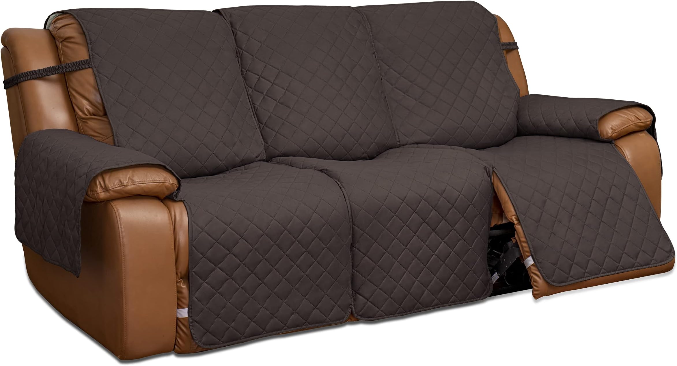 Easy-Going Recliner Sofa Cover, Reversible Couch Cover for 3 Seat Recliner, Split Sofa Cover for Each Seat, Furniture Protector with Elastic Straps for Dogs, Pets(3 Seater, Chocolate/Beige)