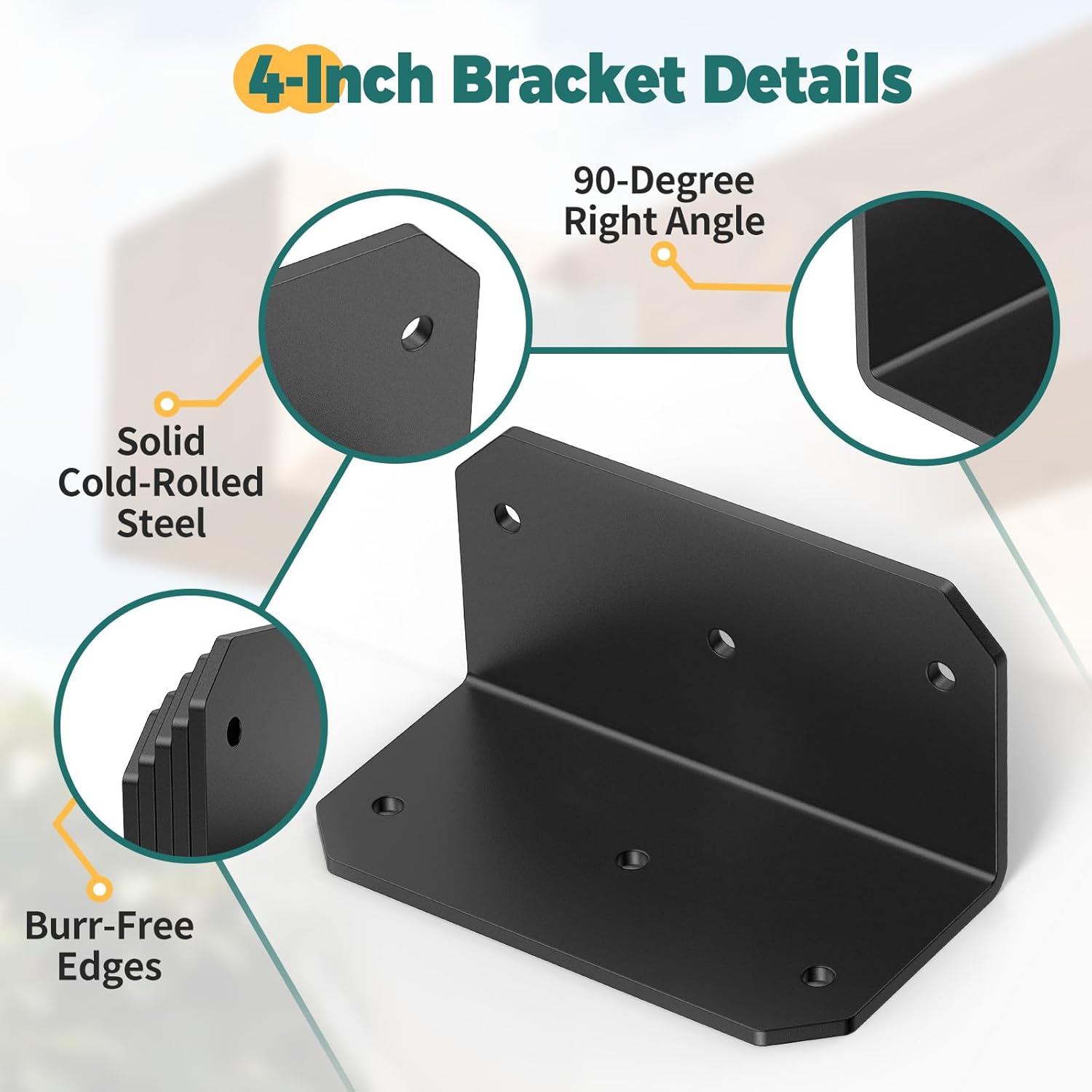4 Inch Galvanized L Bracket, 90 Degree Corner Brace for Wood, 4"×2"×2" Heavy Duty Angle Bracket for Floating Shelves, Furniture, Wood Beams, Fence, Table, Bookshelf, Cabinet (Black-8PCS)