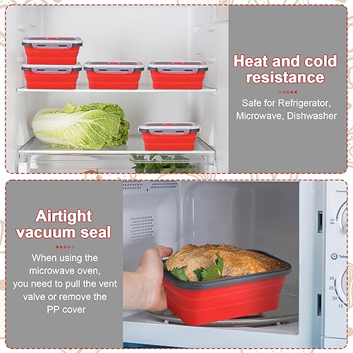 Miniatura 6 de Mifoci Paquete de 12 cuencos plegables a granel con tapas a prueba de fugas, recipientes rectangulares de silicona de 17 onzas para almacenamiento