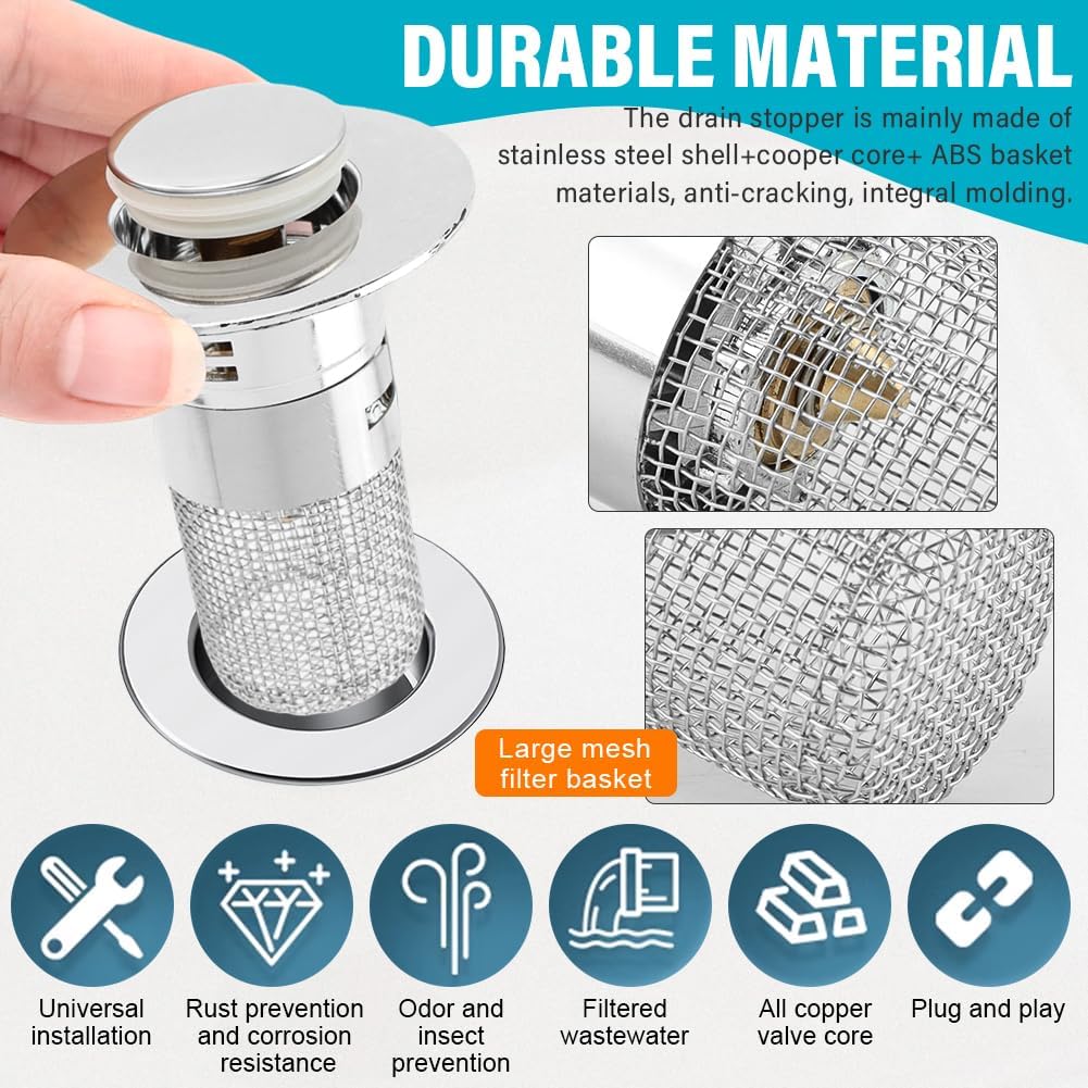 Stainless Steel Floor Drain Filter, Bathroom Sink Drain Strainer, Bathroom Sinks Stopper,Basin Plug for Us Bathrooms Stopper Replacement(COLOR:2 pcs)