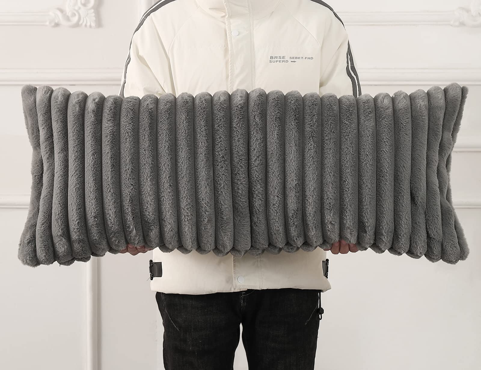 PANOD Faux Fur Decorative Lumbar Throw Pillow Covers 14 x 36,Plush Long Boho Lumbar Pillow Covers Pillow Case Cushion Case for Bed Sofa Farmhouse