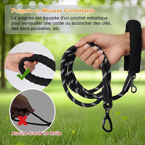 Longe pour Chien, 1,2M/ 1,5M/ 2M/ 3M/ 5M/ 10M/ 20M/ 30M Laisse de Dressage pour Chien, Long Laisse avec Poignée Rembourrée pour Petits, Moyens et Grands Chiens - 4